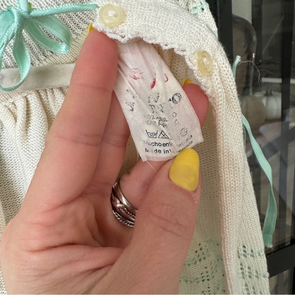 1970s Vintage Knit Set baby girl rosettes bow ribbon bloomers top Mint Venezuela - Picture 10 of 11